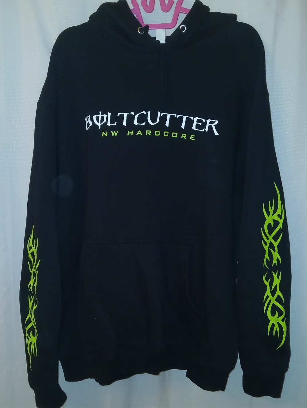 Black & Bright Green Boltcutter Hoodie w/ Boltcutter Monster Logo, Size XL Unisx